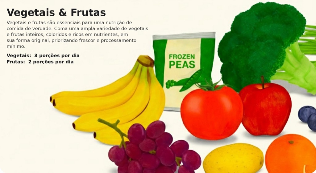 Vegetais e frutas variados, coloridos e no ponto mais próximo do natural.